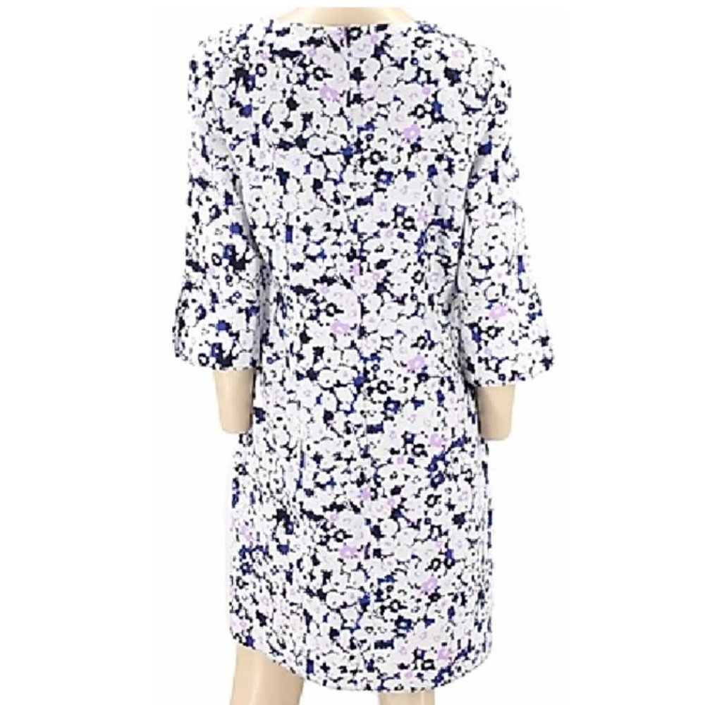 Flower Print Shift Dress with Trumpet Sleeves - Picture 2 of 2
